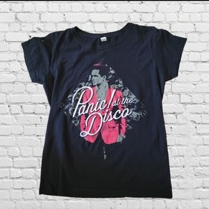 PANIC! AT THE DISCO Shirt Womens Large Black Short Sleeve Crew Neck Pop Rock